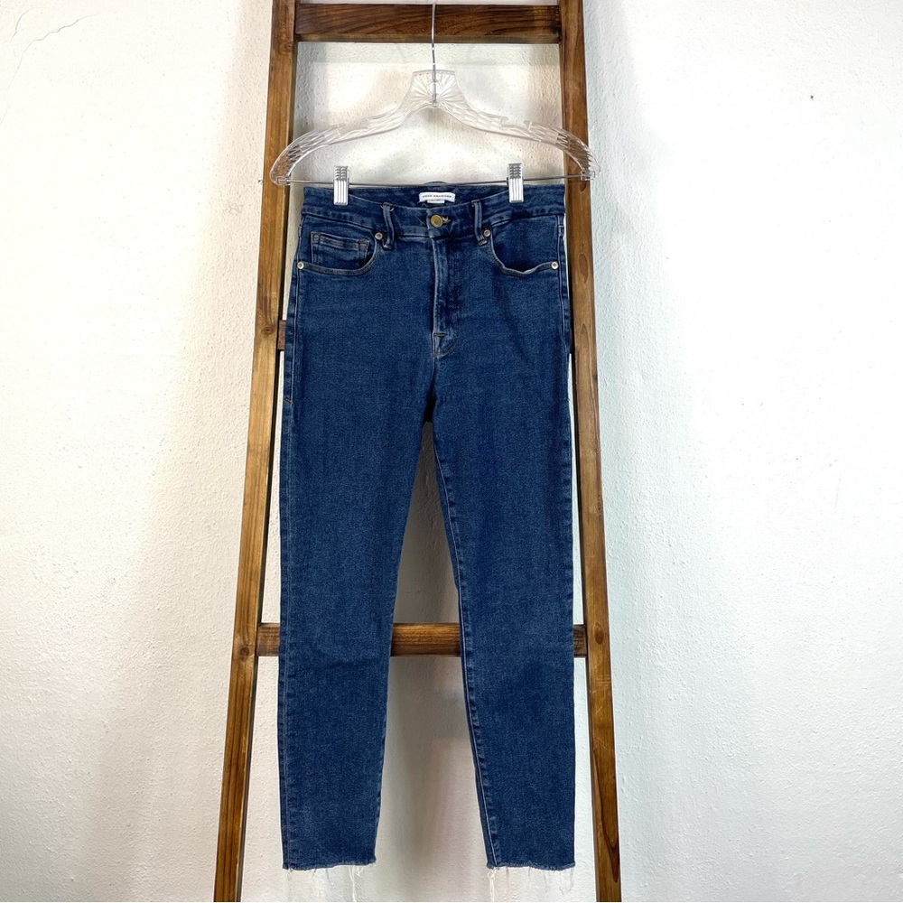 Good American Good Legs Crop Frayed Hem Skinny Jeans in Medium Blue Wash Size 4